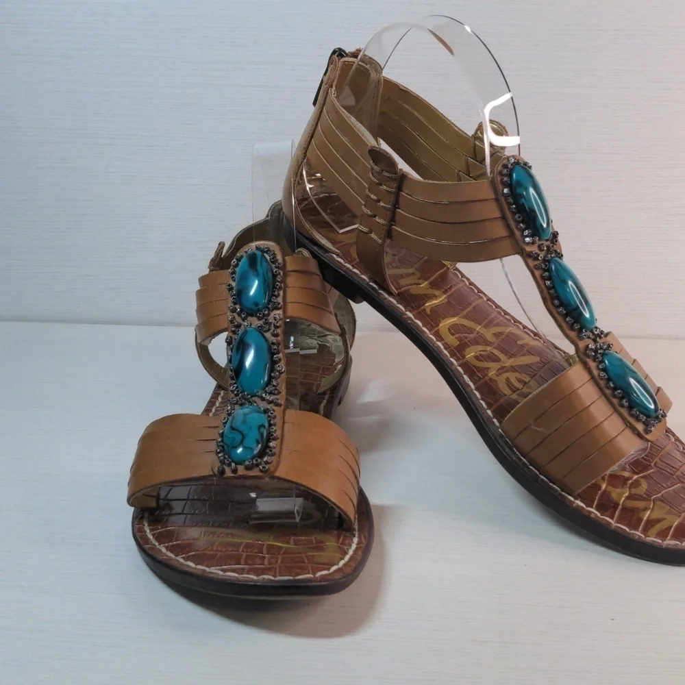 Sam Edelman strappy sandals leather uppers with turquoise beads on top size 9.5 - Picture 12 of 12